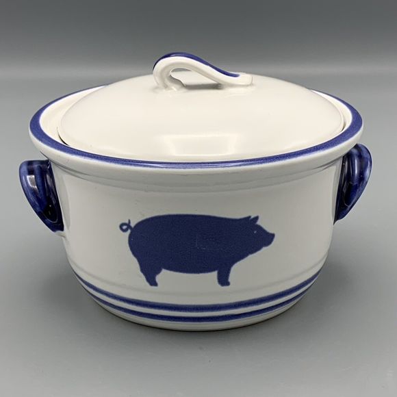 Vtg Country Blue International House Individual Pig Covered Dish w/Lid Farmcore - Picture 3 of 10